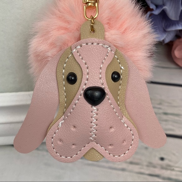 Pretty Pink Hound Dog on Pink Pom Pom Keychain - Picture 4 of 9